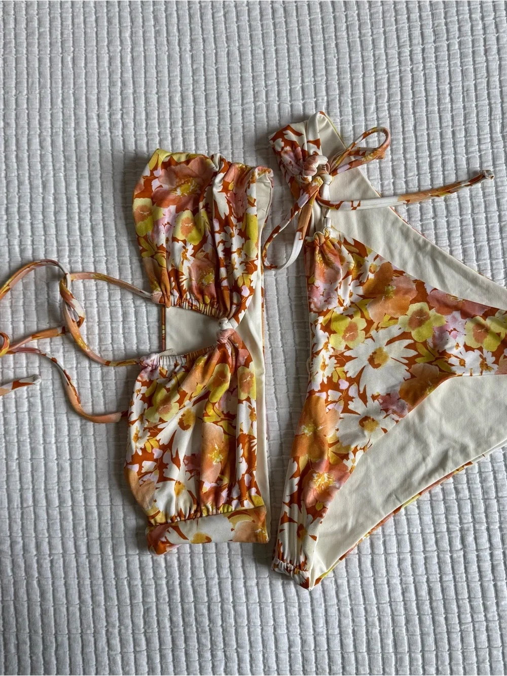 Lspace Floral Tie-Side Bikini Bottom in Cream & Orange